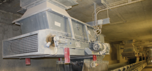 Packing machinery in a factory setting